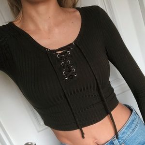 Sun & Shadow Long Sleeve Tie Top - Olive